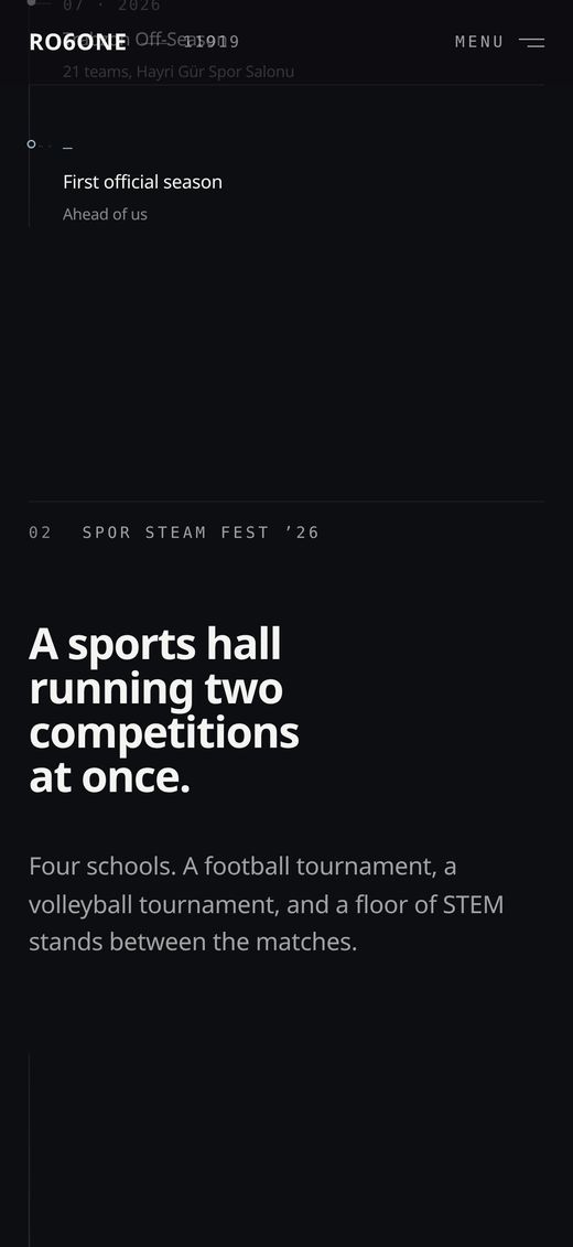 RO6ONE on a phone, showing a chapter heading and body copy at mobile width